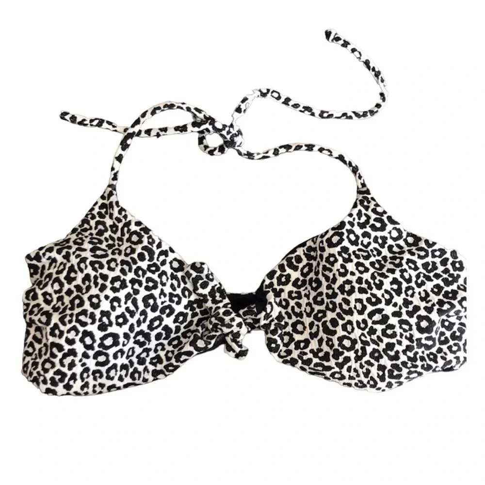Amuse Society Leopard Print Bikini Bathing Suit Top S
